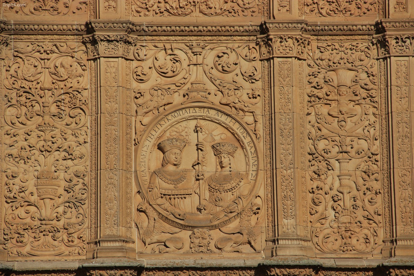  Các bức chạm khắc trên mặt tiền của Đại học Salamanca. Ảnh: Flickr 