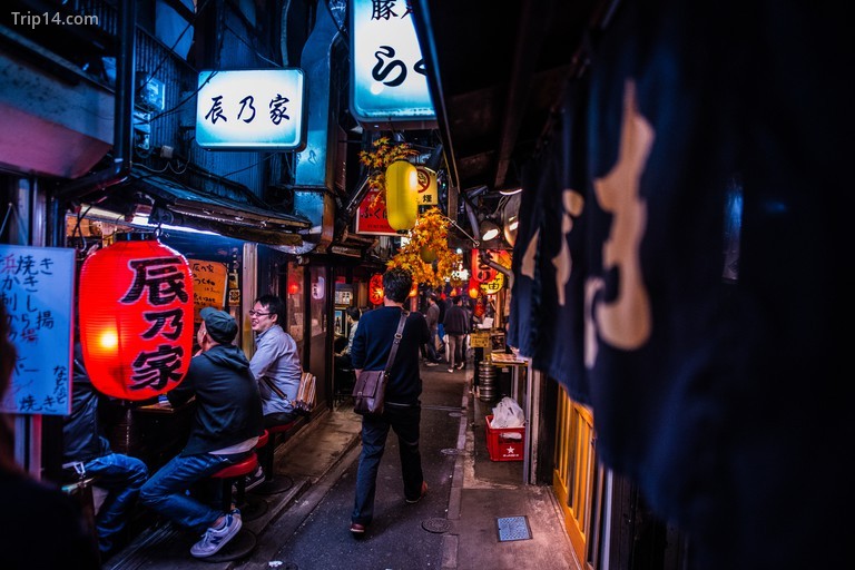 japanese street food at omoide yokocho shinjuku tokyo japan ,piss alley