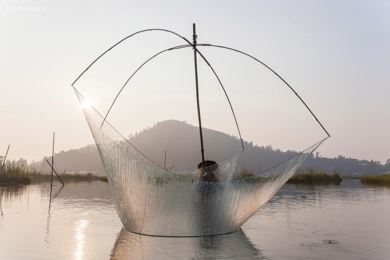 Câu cá trên hồ Loktak, Manipur 