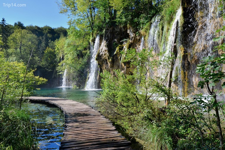 Đi bộ qua thác nước của Công viên quốc gia Plitvice Lakes, Croatia. - Trip14.com