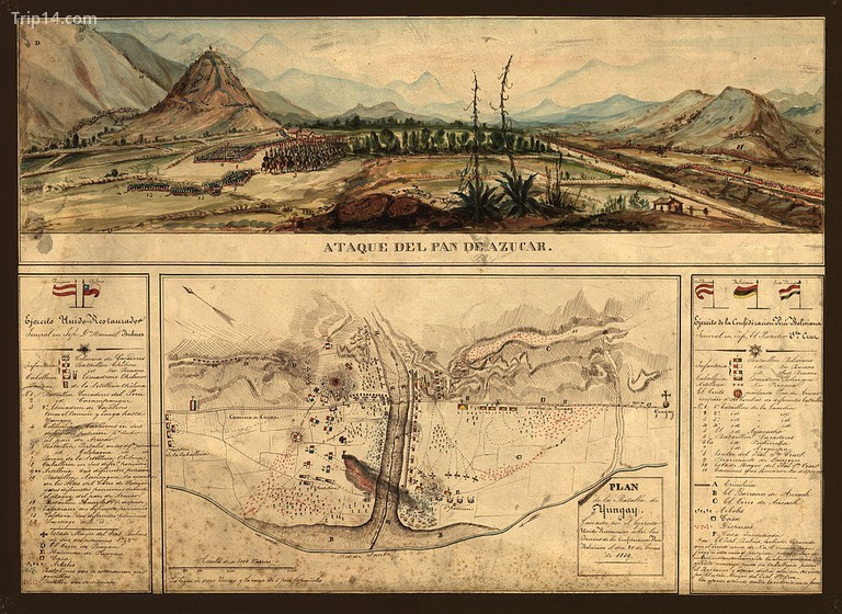 Bản đồ của Trận chiến Yungay trong Chiến tranh Liên minh 