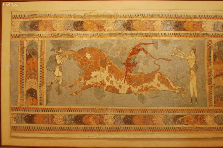 Nhảy bò, bích họa từ Cung điện Lớn tại Knossos, Bêlarut, Bảo tàng Khảo cổ Heraklion | © George Groutas / Flickra - Trip14.com