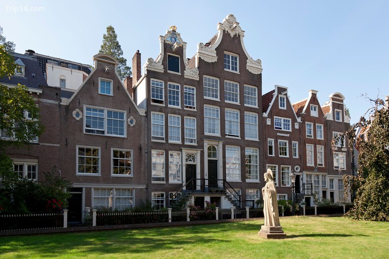 Row of houses in the Begijnhof in Amsterdam, Netherlands.