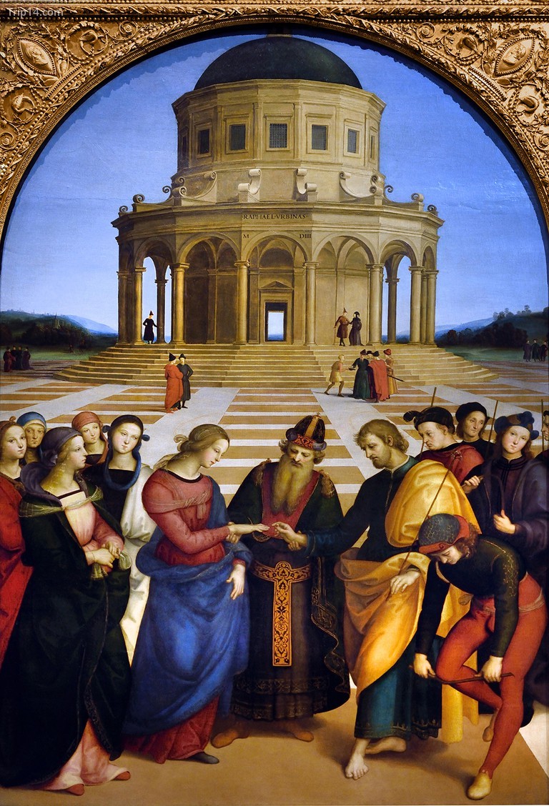 Hôn nhân của Trinh nữ 1504 của Raffaello Sanzio (Raphael) Actif 1483-1520 Thế kỷ 15-16, Ý, Ý. - Trip14.com