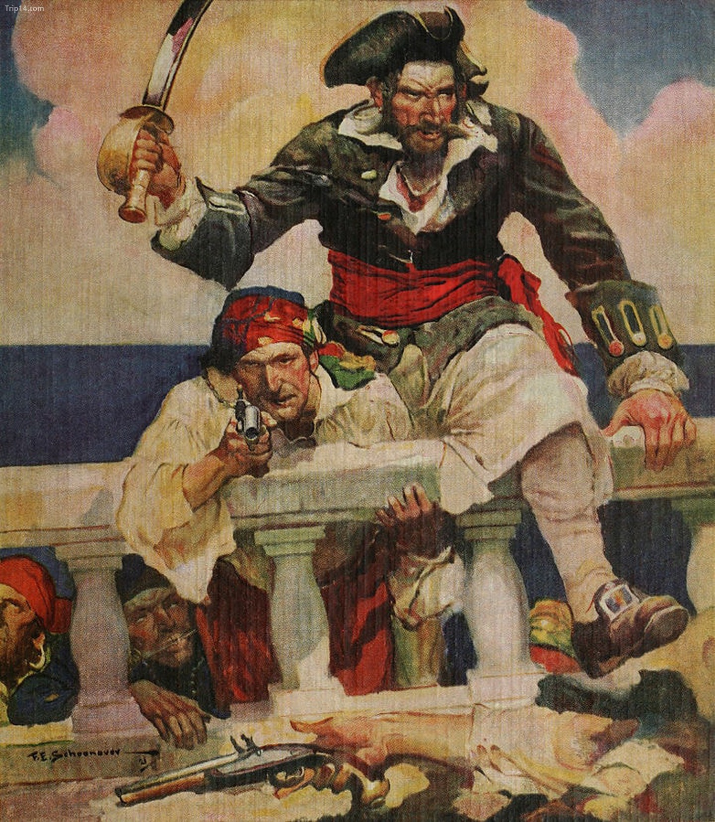 Tranh minh họa Râu Đen, Buccaneer của Ralph D. Paine (1922) 