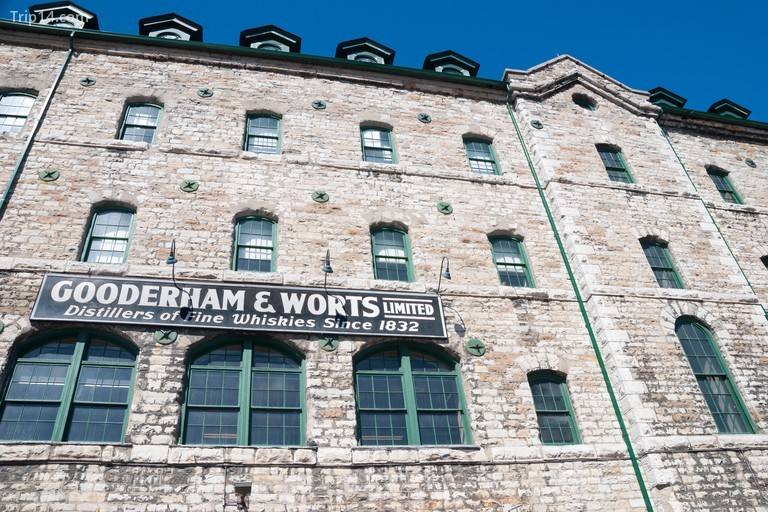 A sign on one of the older building in Toronto's historic distillery district